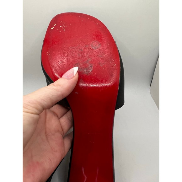 Christian Louboutin So CL Embossed Leather Mules Black Red Size 9.5/10 - Picture 9 of 11